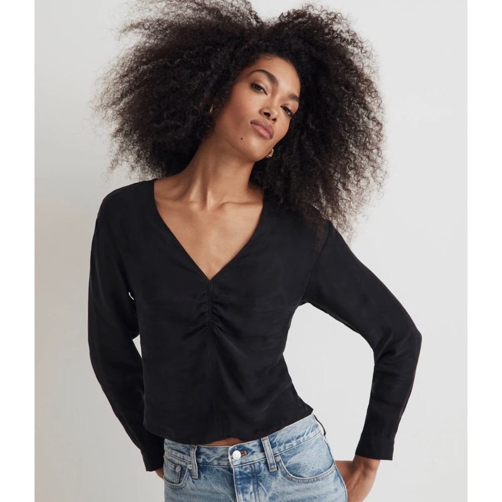 NWT Madewell Brushed Ruched-Front Top True Black
